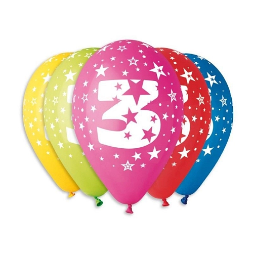Balónky potisk čísla '3' - 5ks v bal. 30cm